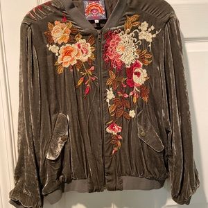 Johnny Was green velvet bomber jacket size large
